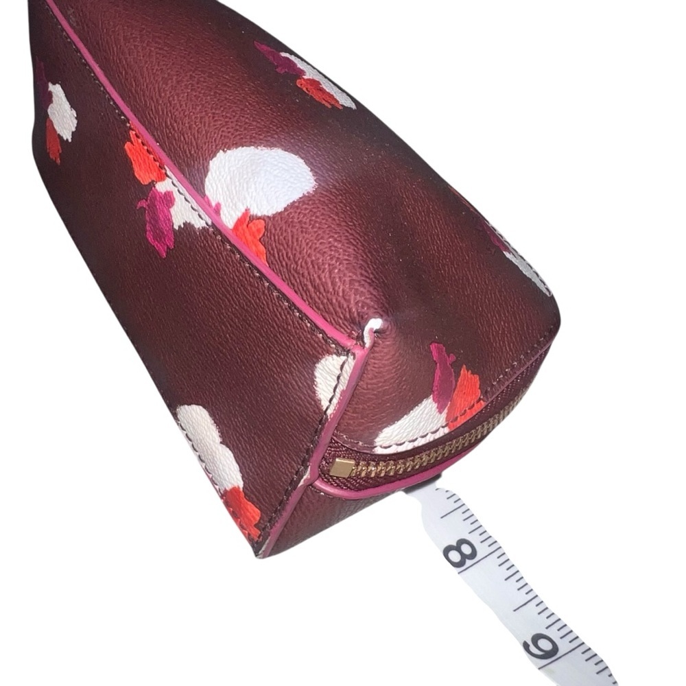 EUC Coach Cosmetic Case 17 Pouch Coated Canvas Zippered Burgundy Multi Floral - Picture 12 of 12